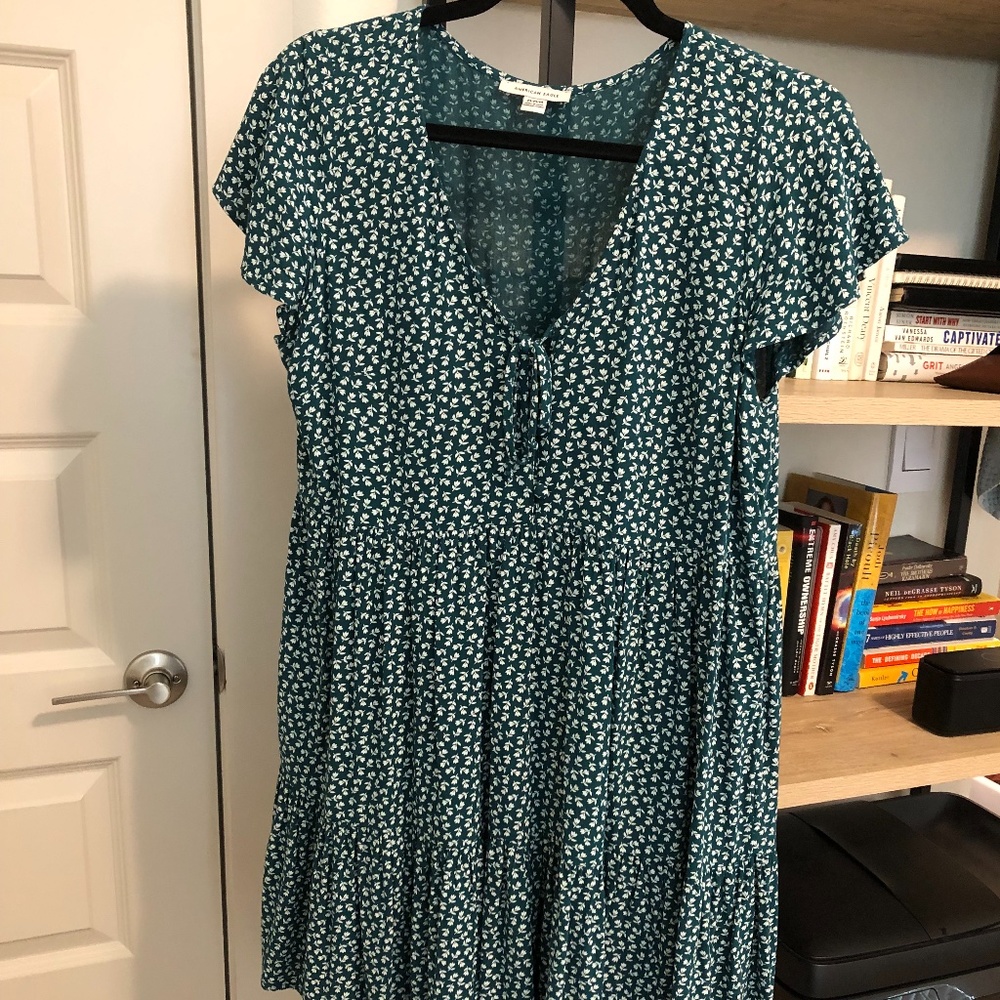 American Eagle Green Floral Babydoll Tiered Dress